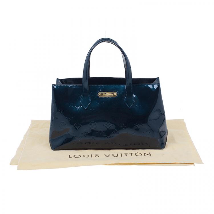 Pre Owned Louis Vuitton Green Monogram Vernis Wilshire Satchel PM