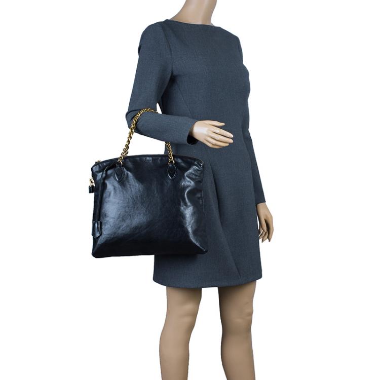 Pre Owned Louis Vuitton Black Cuir Boudoir Leather Lockit Chain Tote Bag