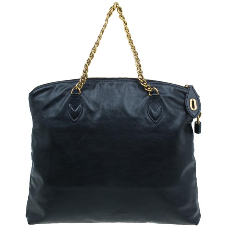 Pre Owned Louis Vuitton Black Cuir Boudoir Leather Lockit Chain Tote Bag