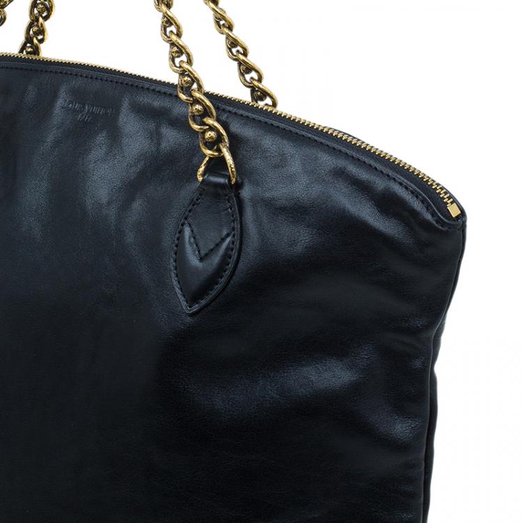 Pre Owned Louis Vuitton Black Cuir Boudoir Leather Lockit Chain Tote Bag