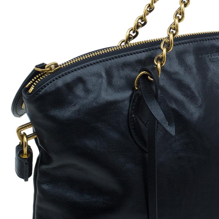 Pre Owned Louis Vuitton Black Cuir Boudoir Leather Lockit Chain Tote Bag