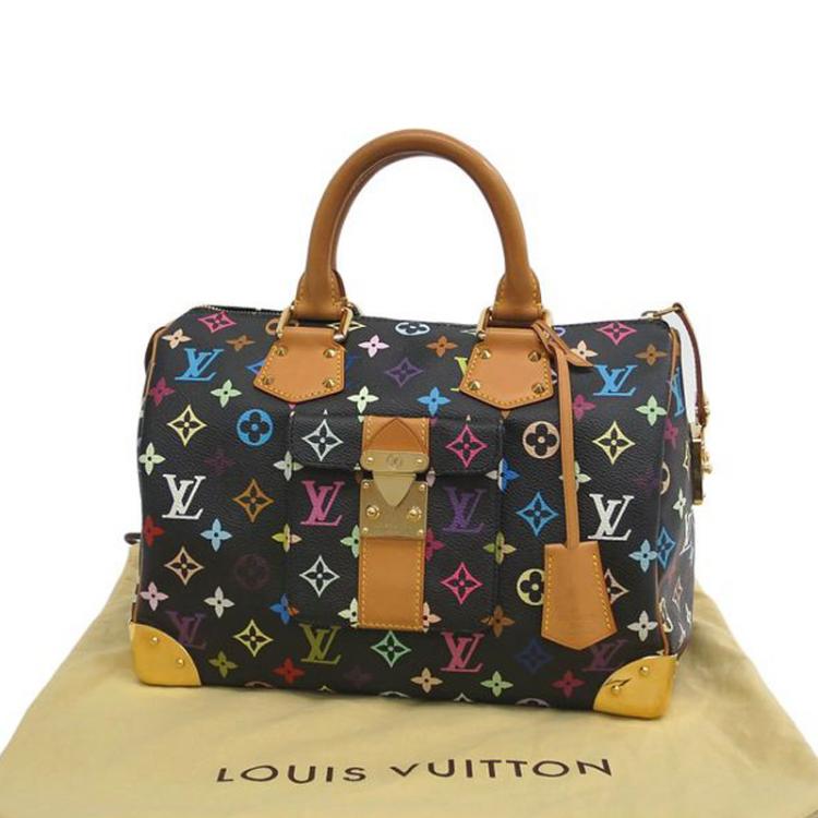 Pre Owned Louis Vuitton Black Monogram Multicolor Speedy 30