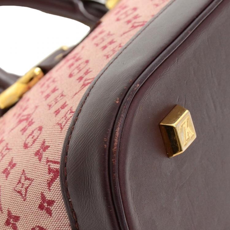 Pre Owned Louis Vuitton Red Monogram Mini Lin Alma Long Top Handle Bag