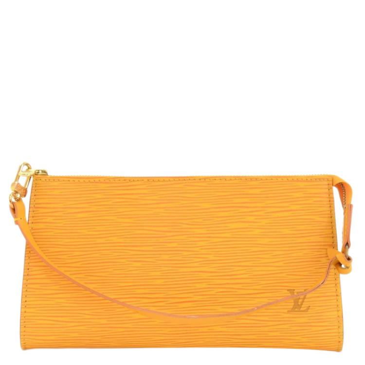 Authentic Louis Vuitton Yellow EPI Leather Pochette Clutch Bag