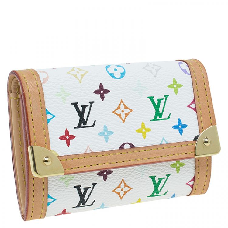 Pre Owned Louis Vuitton Beige Leather and White Monogram Multicolor Canvas Card Holder