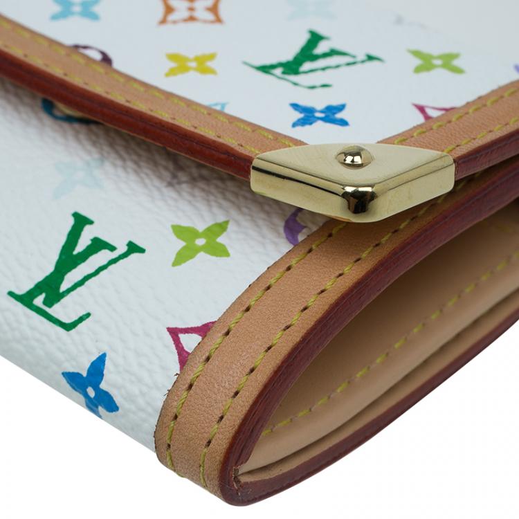 Pre Owned Louis Vuitton Beige Leather and White Monogram Multicolor Canvas Card Holder
