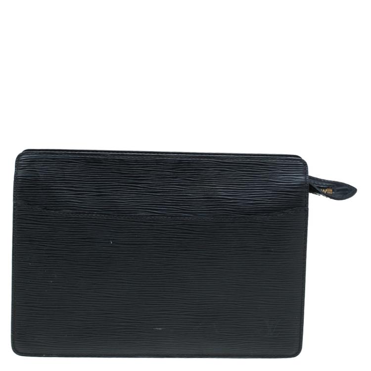 LOUIS VUITTON clutch in black grained leather with saddle
