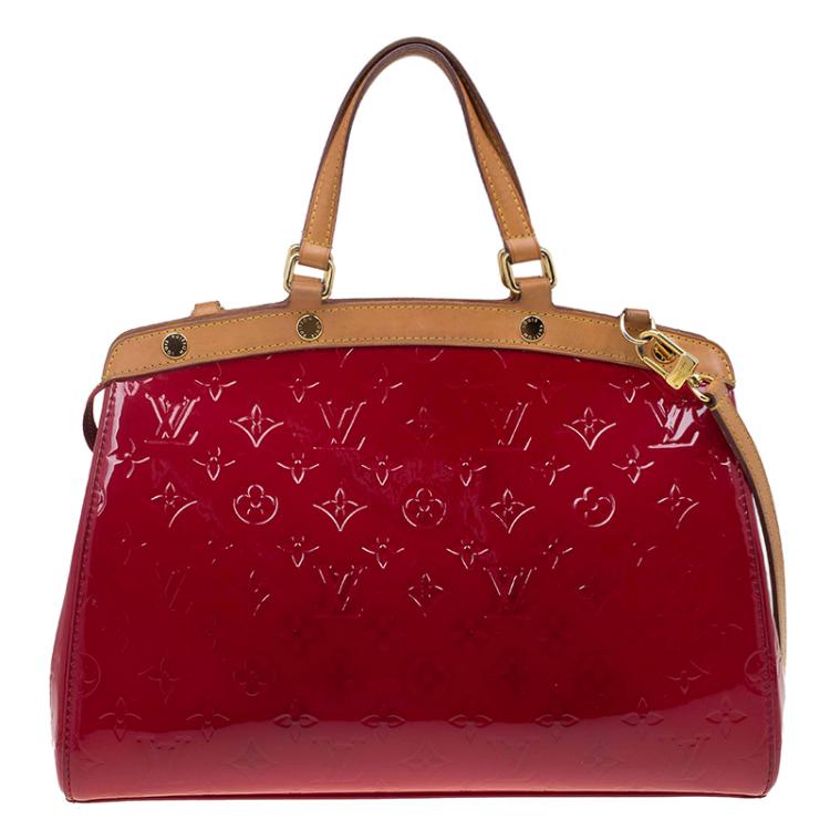 Pre Owned Louis Vuitton Rouge Grenadine Monogram Vernis Brea MM Bag