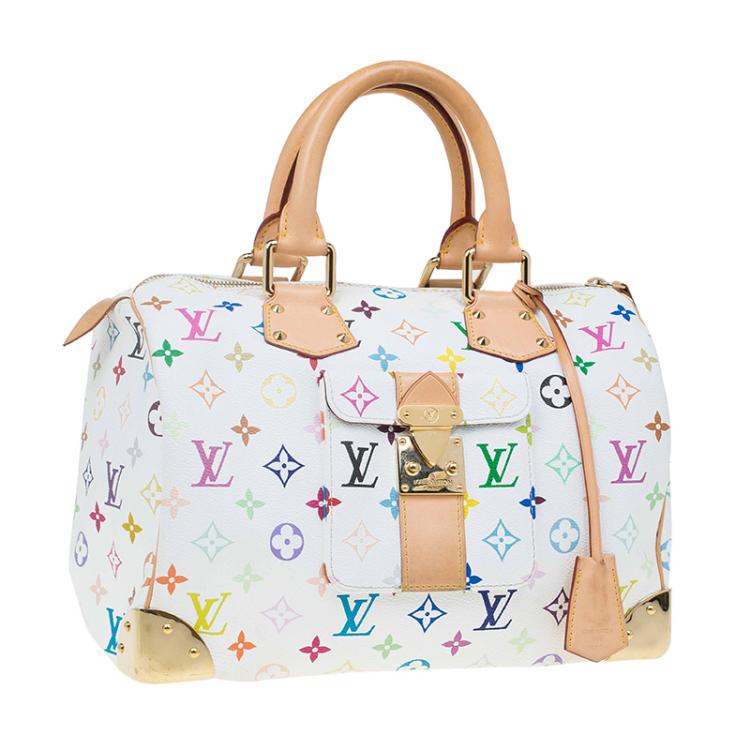 Pre Owned Louis Vuitton White Multicolor Monogram Canvas Speedy 30