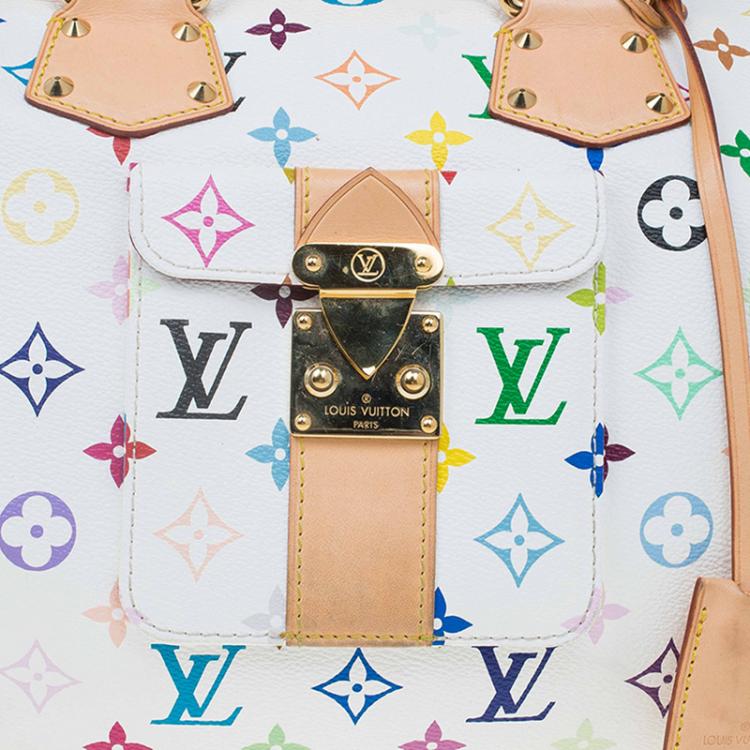 Pre Owned Louis Vuitton White Multicolor Monogram Canvas Speedy 30