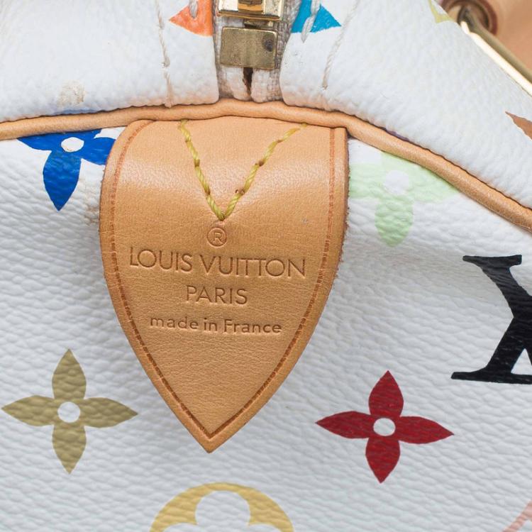 Pre Owned Louis Vuitton White Multicolor Monogram Canvas Speedy 30