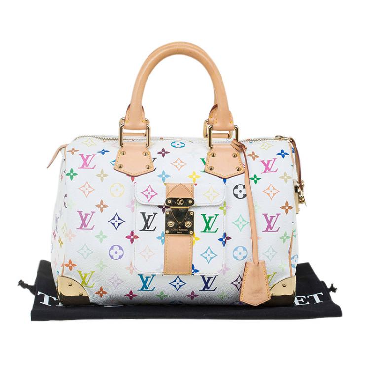 Pre Owned Louis Vuitton White Multicolor Monogram Canvas Speedy 30