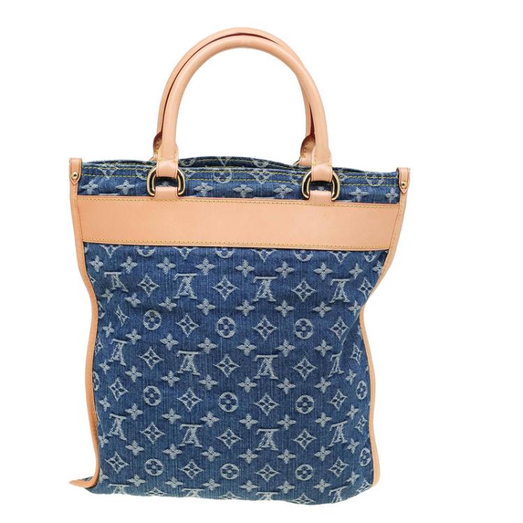 Pre Owned Louis Vuitton Blue Monogram Denim Sac Plat Bag