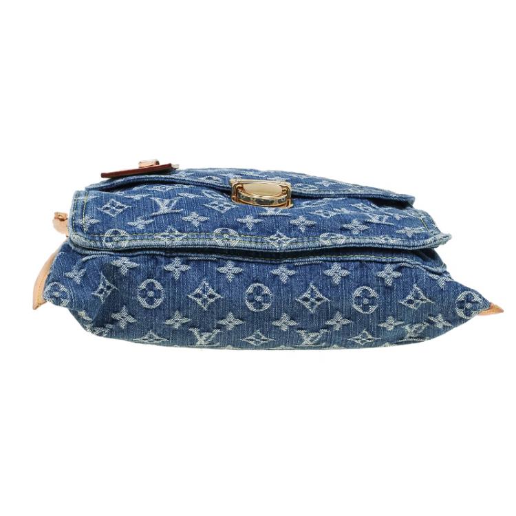 Pre Owned Louis Vuitton Blue Monogram Denim Sac Plat Bag