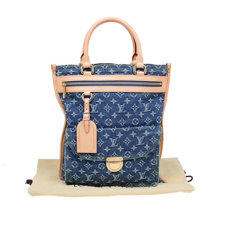 Pre Owned Louis Vuitton Blue Monogram Denim Sac Plat Bag