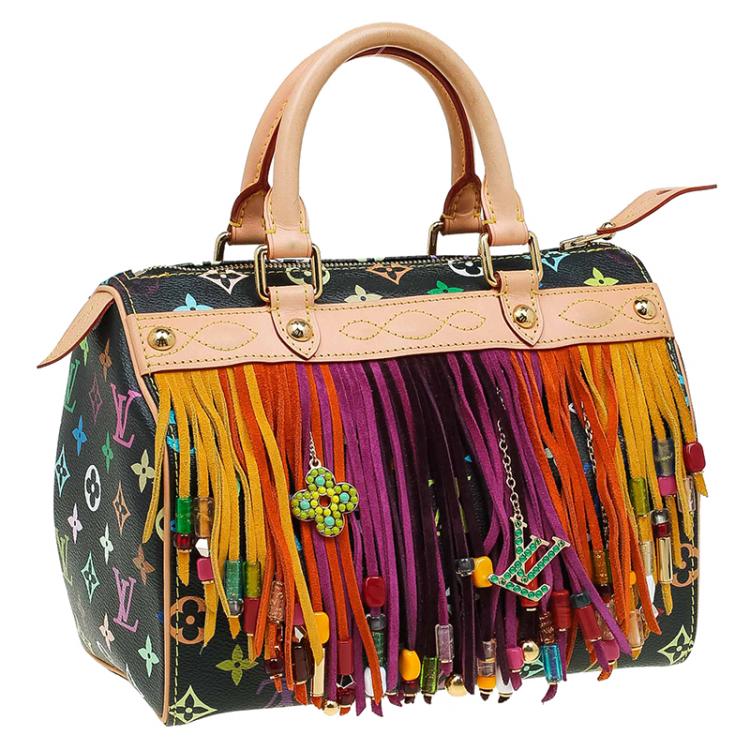 Pre Owned Louis Vuitton Black Multicolore Monogram Limited Edition Fringe Speedy 25