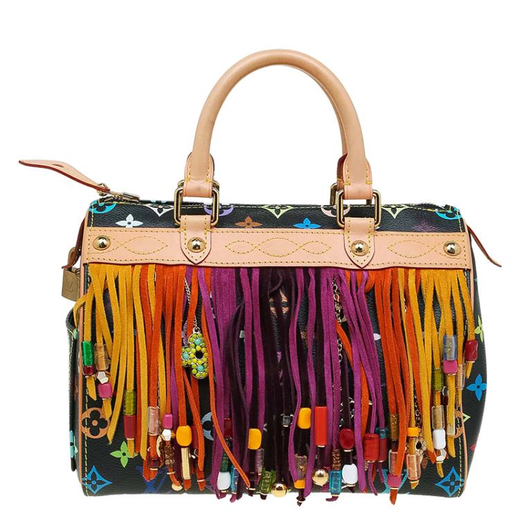 Pre Owned Louis Vuitton Black Multicolore Monogram Limited Edition Fringe Speedy 25
