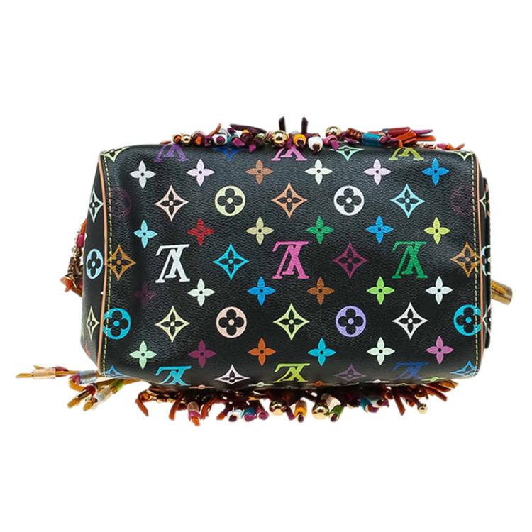 Pre Owned Louis Vuitton Black Multicolore Monogram Limited Edition Fringe Speedy 25