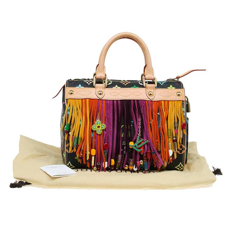 Pre Owned Louis Vuitton Black Multicolore Monogram Limited Edition Fringe Speedy 25