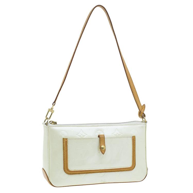 Pre Owned Louis Vuitton Cream Monogram Vernis Mallory Square Bag