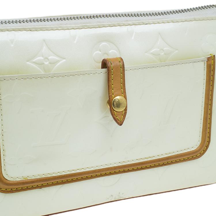 Pre Owned Louis Vuitton Cream Monogram Vernis Mallory Square Bag