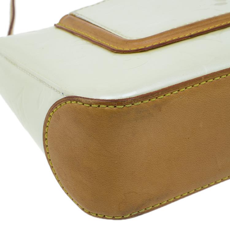 Pre Owned Louis Vuitton Cream Monogram Vernis Mallory Square Bag