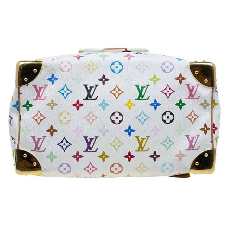 Pre Owned Louis Vuitton White Multicolor Monogram Canvas Speedy 30 Bag