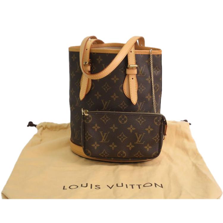 Pre Owned Louis Vuitton Monogram Canvas Petit Bucket Bag with Accessory Pouch
