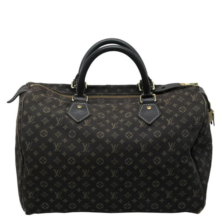 Pre Owned Louis Vuitton Ebene Monogram Mini Lin Speedy 30