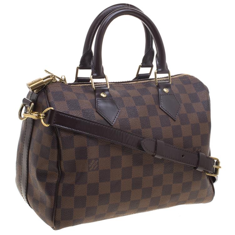 Pre Owned Louis Vuitton Damier Ebene Monogram Canvas Speedy 25 Bandouliere
