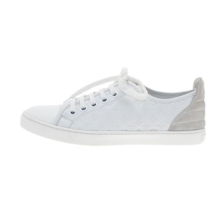 Pre Owned Louis Vuitton White Leather and Suede Punchy Sneakers Size 37.5