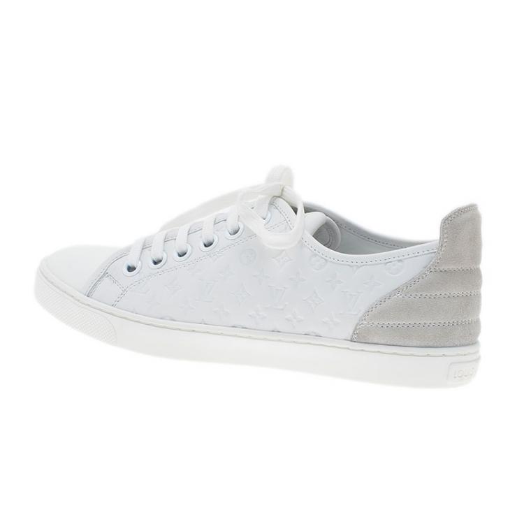 Pre Owned Louis Vuitton White Leather and Suede Punchy Sneakers Size 37.5