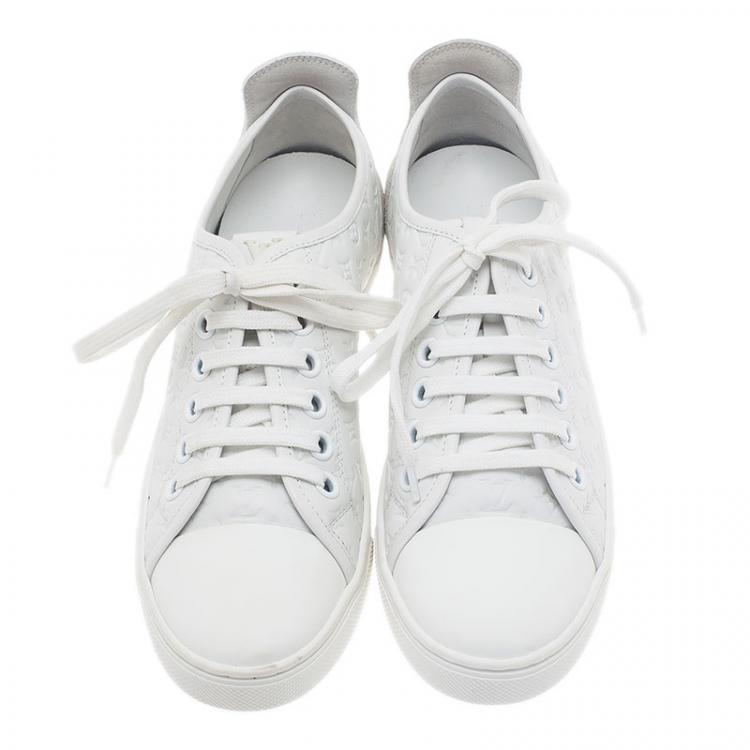 Pre Owned Louis Vuitton White Leather and Suede Punchy Sneakers Size 37.5
