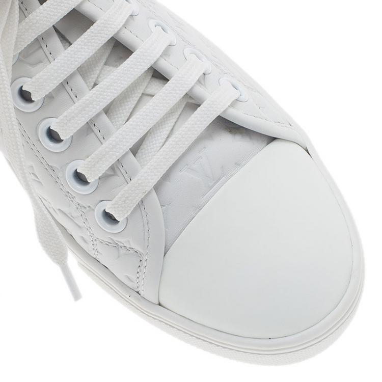 Pre Owned Louis Vuitton White Leather and Suede Punchy Sneakers Size 37.5