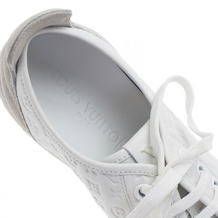 Pre Owned Louis Vuitton White Leather and Suede Punchy Sneakers Size 37.5