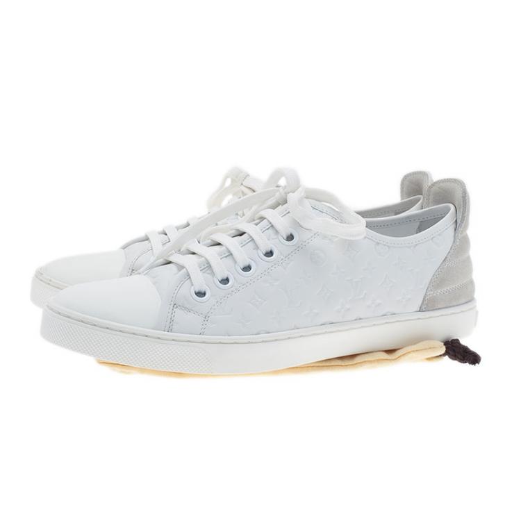 Pre Owned Louis Vuitton White Leather and Suede Punchy Sneakers Size 37.5