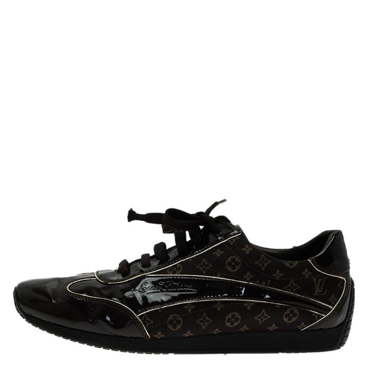 مملوكة مسبقًا Louis Vuitton Brown Mini Lin Monogram and Patent Lace Up Sneakers Size 40