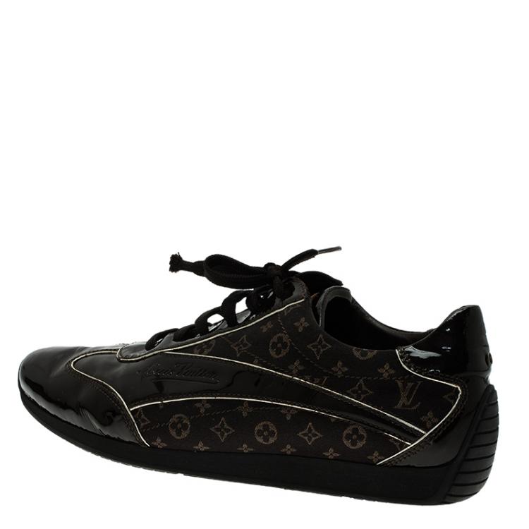 مملوكة مسبقًا Louis Vuitton Brown Mini Lin Monogram and Patent Lace Up Sneakers Size 40