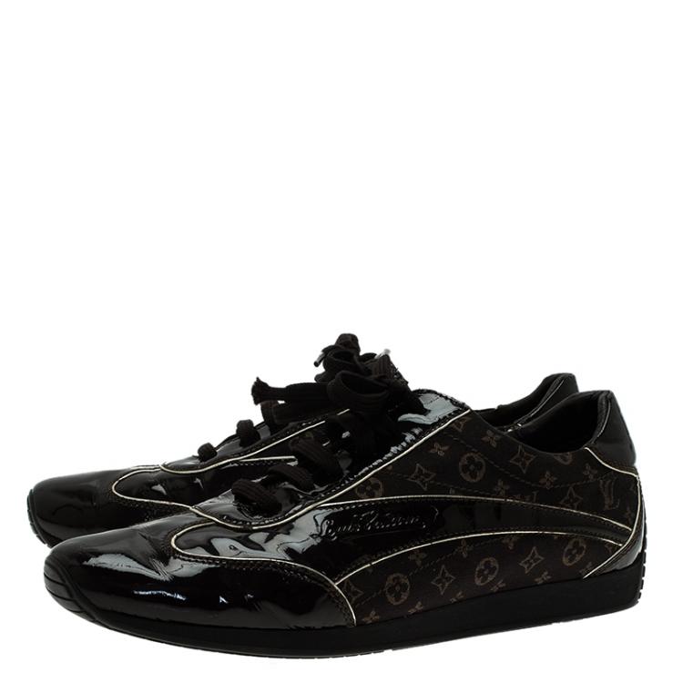 مملوكة مسبقًا Louis Vuitton Brown Mini Lin Monogram and Patent Lace Up Sneakers Size 40