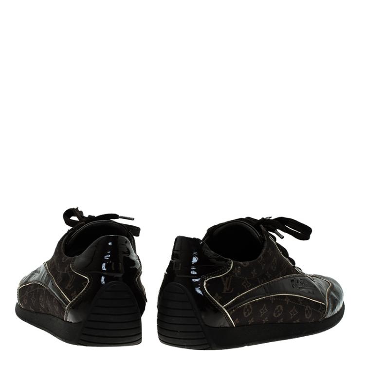 مملوكة مسبقًا Louis Vuitton Brown Mini Lin Monogram and Patent Lace Up Sneakers Size 40