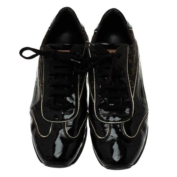 مملوكة مسبقًا Louis Vuitton Brown Mini Lin Monogram and Patent Lace Up Sneakers Size 40