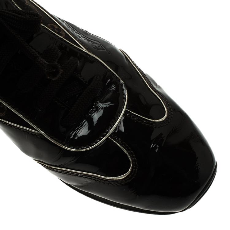 مملوكة مسبقًا Louis Vuitton Brown Mini Lin Monogram and Patent Lace Up Sneakers Size 40