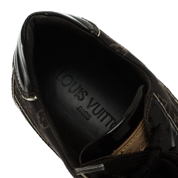 مملوكة مسبقًا Louis Vuitton Brown Mini Lin Monogram and Patent Lace Up Sneakers Size 40
