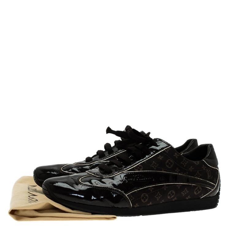 مملوكة مسبقًا Louis Vuitton Brown Mini Lin Monogram and Patent Lace Up Sneakers Size 40
