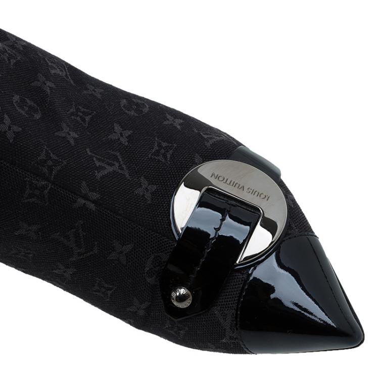 Pre Owned Louis Vuitton Black Monogram Idylle Buckle Ankle Boots Size 37.5
