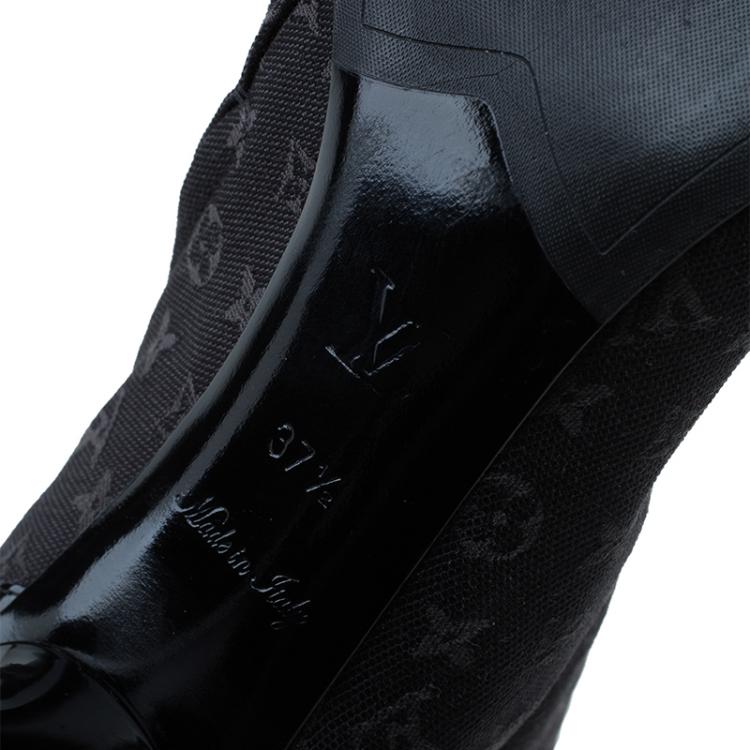 Pre Owned Louis Vuitton Black Monogram Idylle Buckle Ankle Boots Size 37.5