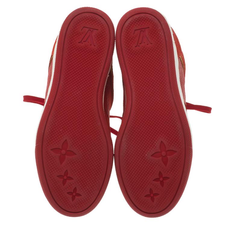 Pre Owned Louis Vuitton Red Leather and Suede Cliff Top Sneakers Size 37