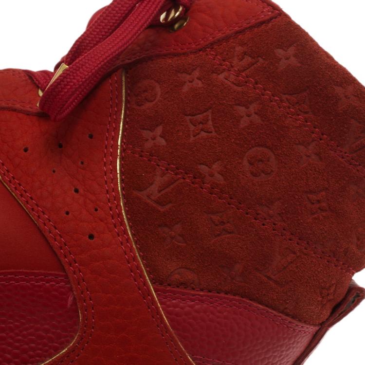 Pre Owned Louis Vuitton Red Leather and Suede Cliff Top Sneakers Size 37