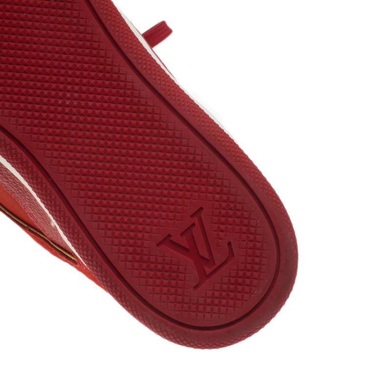 Pre Owned Louis Vuitton Red Leather and Suede Cliff Top Sneakers Size 37