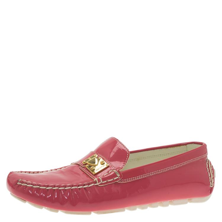 LOUIS VUITTON DRIVER MOCCASIN SHOES 38 RED PATENT LEATHER LOAFERS